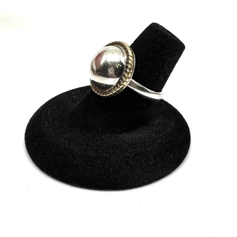 Vintage Taxco LATON Sterling Silver Two-Tone Dome Ring with Rope Edge Size 6 1/2 - Picture 4 of 16